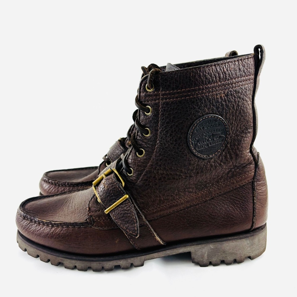 Polo Ralph Lauren Ranger Polo Country Tumbled Grain Brown Leather Boots Mens 9